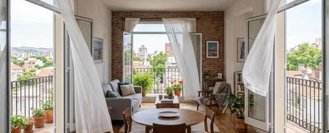 Ventanas abiertas generando ventilación cruzada en un departamento