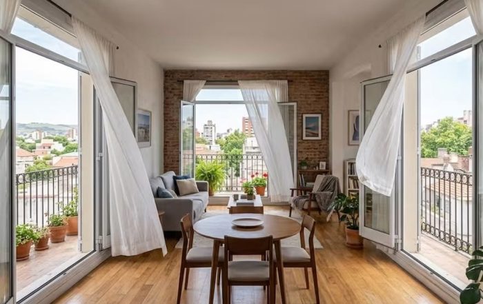 Ventanas abiertas generando ventilación cruzada en un departamento